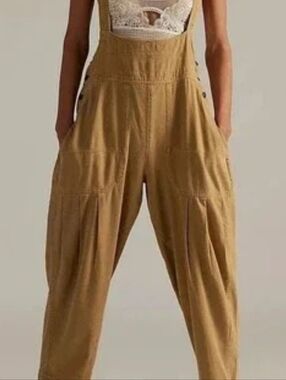 We The Free Tan Corduroy Overalls with Wide Legs
